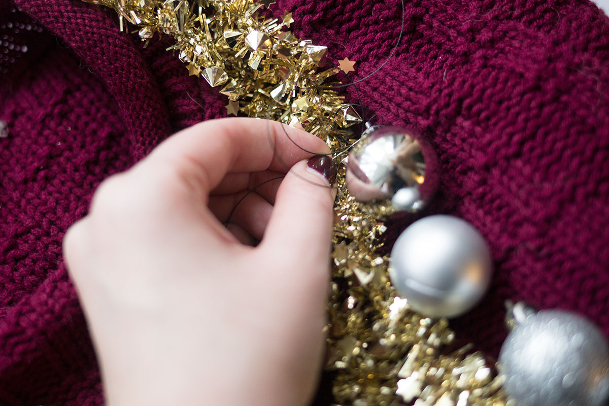 DIY Tacky Christmas Sweater: Sew Ornaments on // hellorigby.com seattle fashion blogger