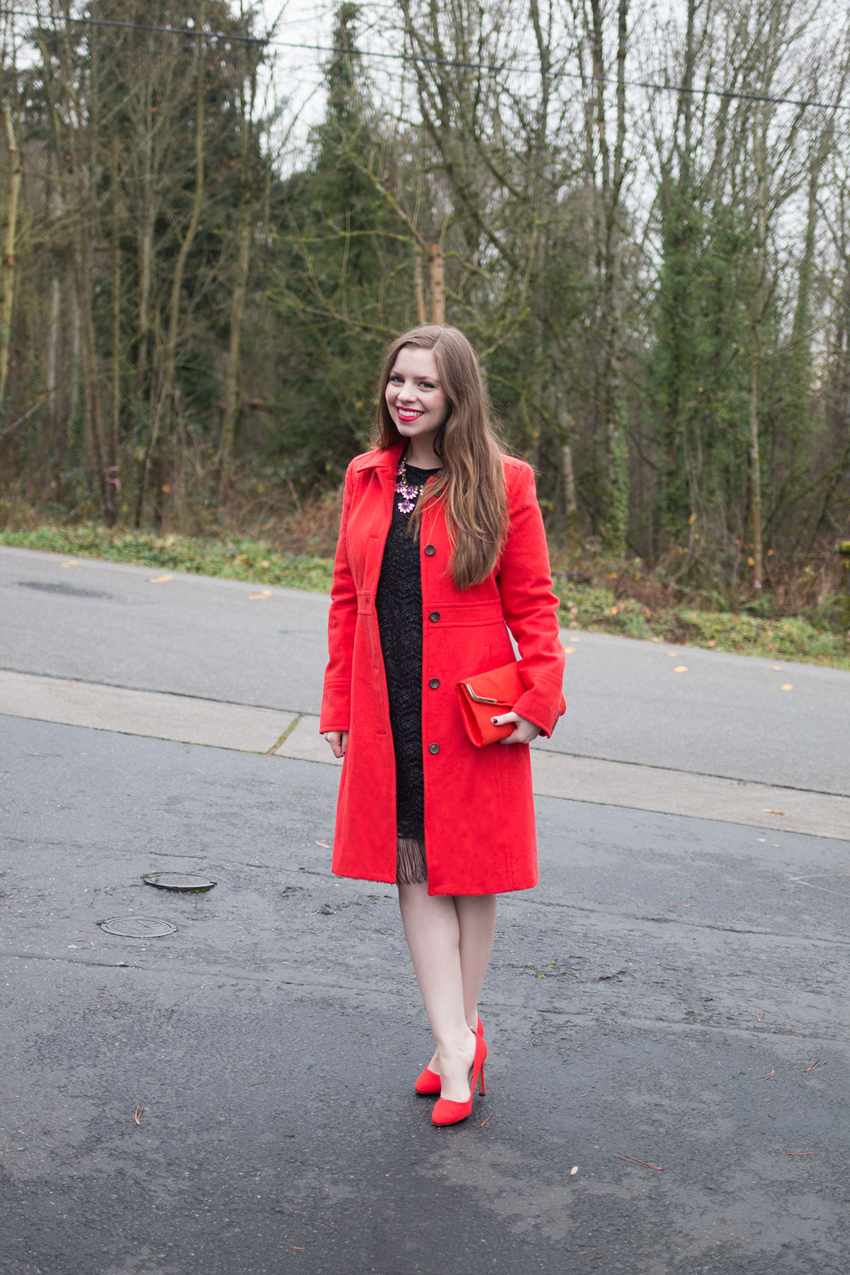 Holiday Party Looks: Red on Red with J Crew Lady Day Coat // hellorigby.com seattle fashion blog