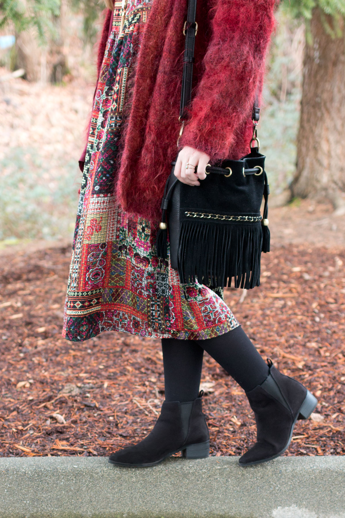 Midi Dress with Fuzzy Coat Outfit // Winter Bohemian Outfit // Hello Rigby Seattle Fashion & Style Blog