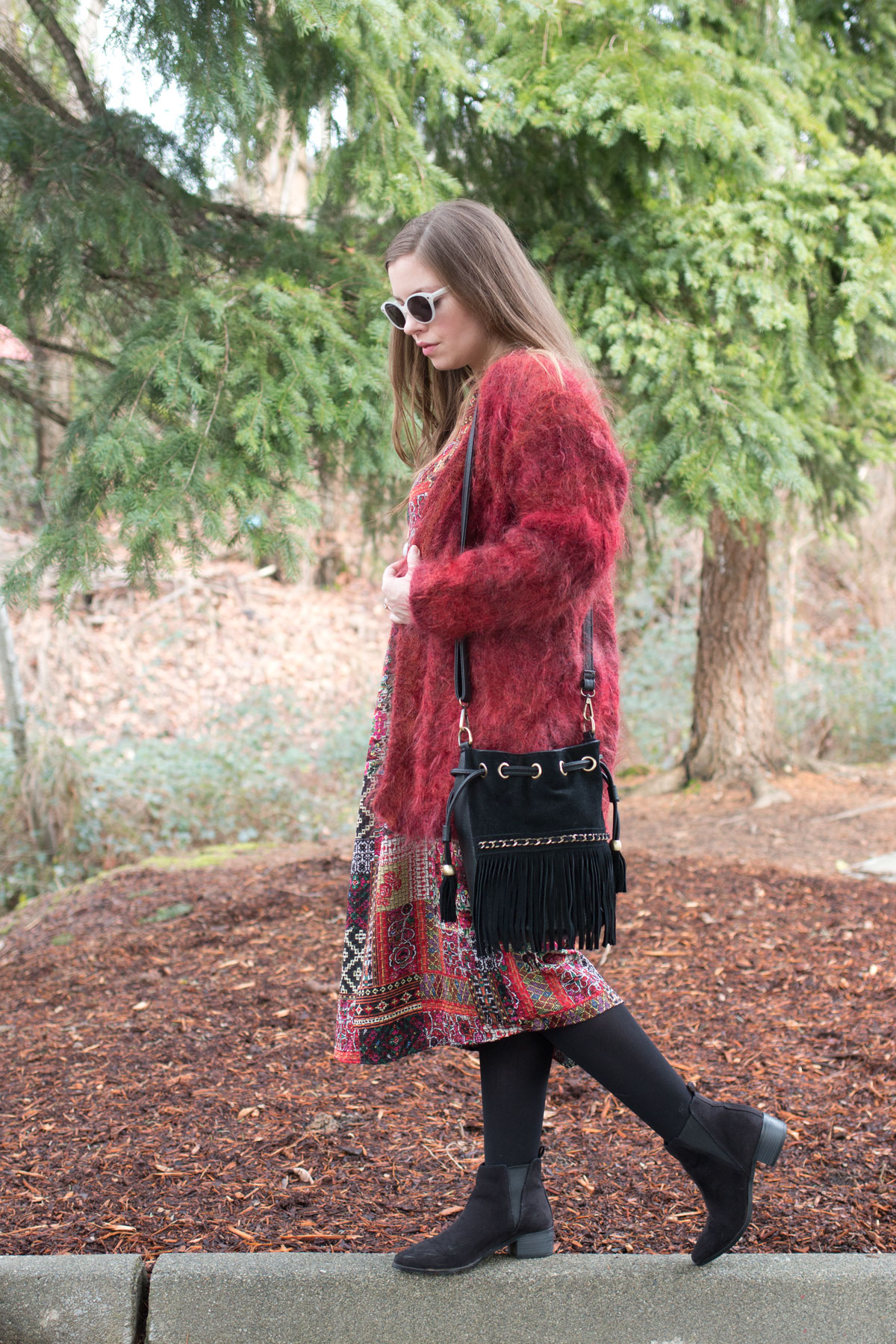 Zara Patchwork Midi Dress & Furry Coat Outfit // Winter Boho Outfit // Hello Rigby Seattle Fashion & Style Blog