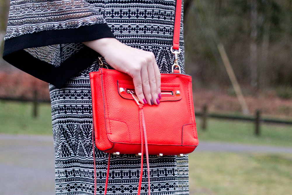 Rebecca Minkoff Regan Crossbody Bag in Poppy with Black & White Dress Outfit // Hello Rigby Seattle Fashion & Style Blog