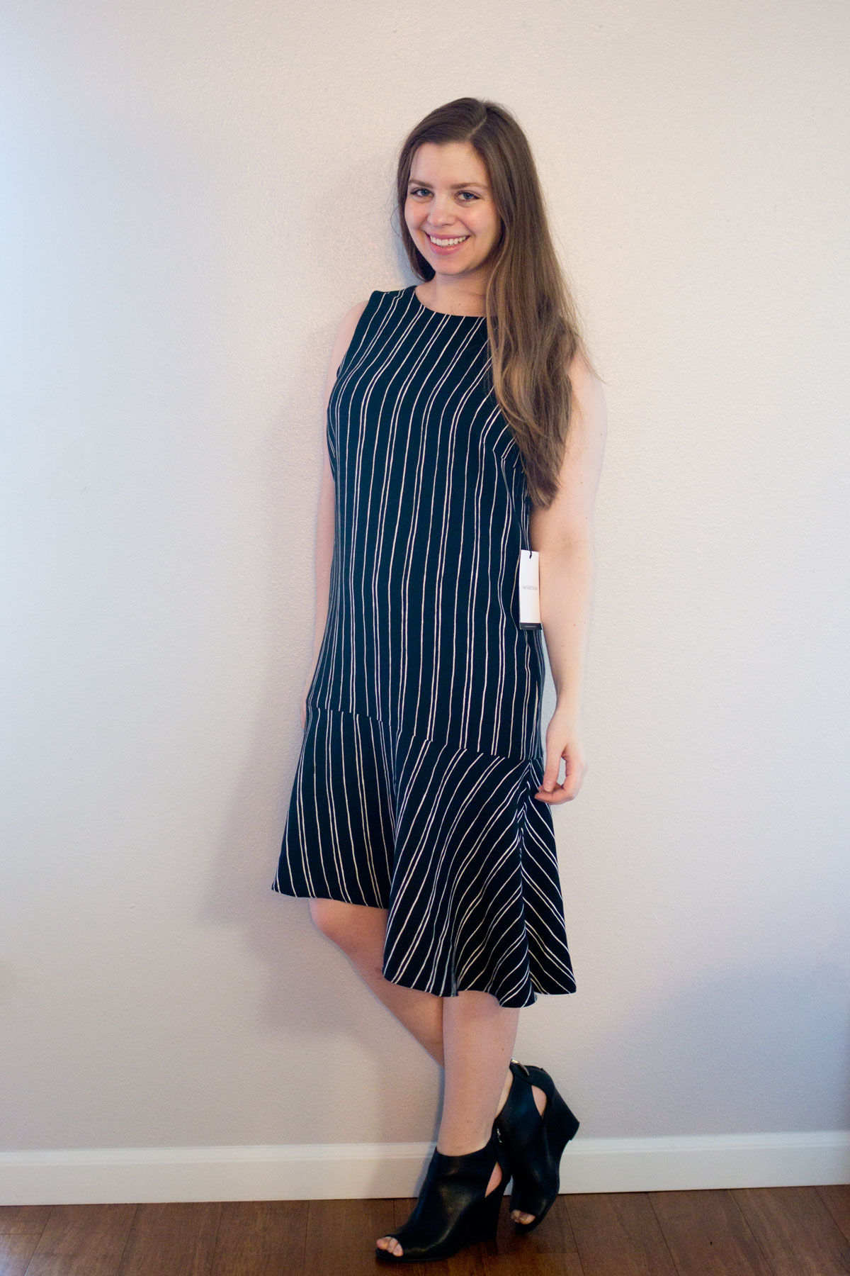 Target Who What Wear Sleeveless Fluted Shift Dress in Black White Stripe // Hello Rigby Seattle Fashion & Style Blog