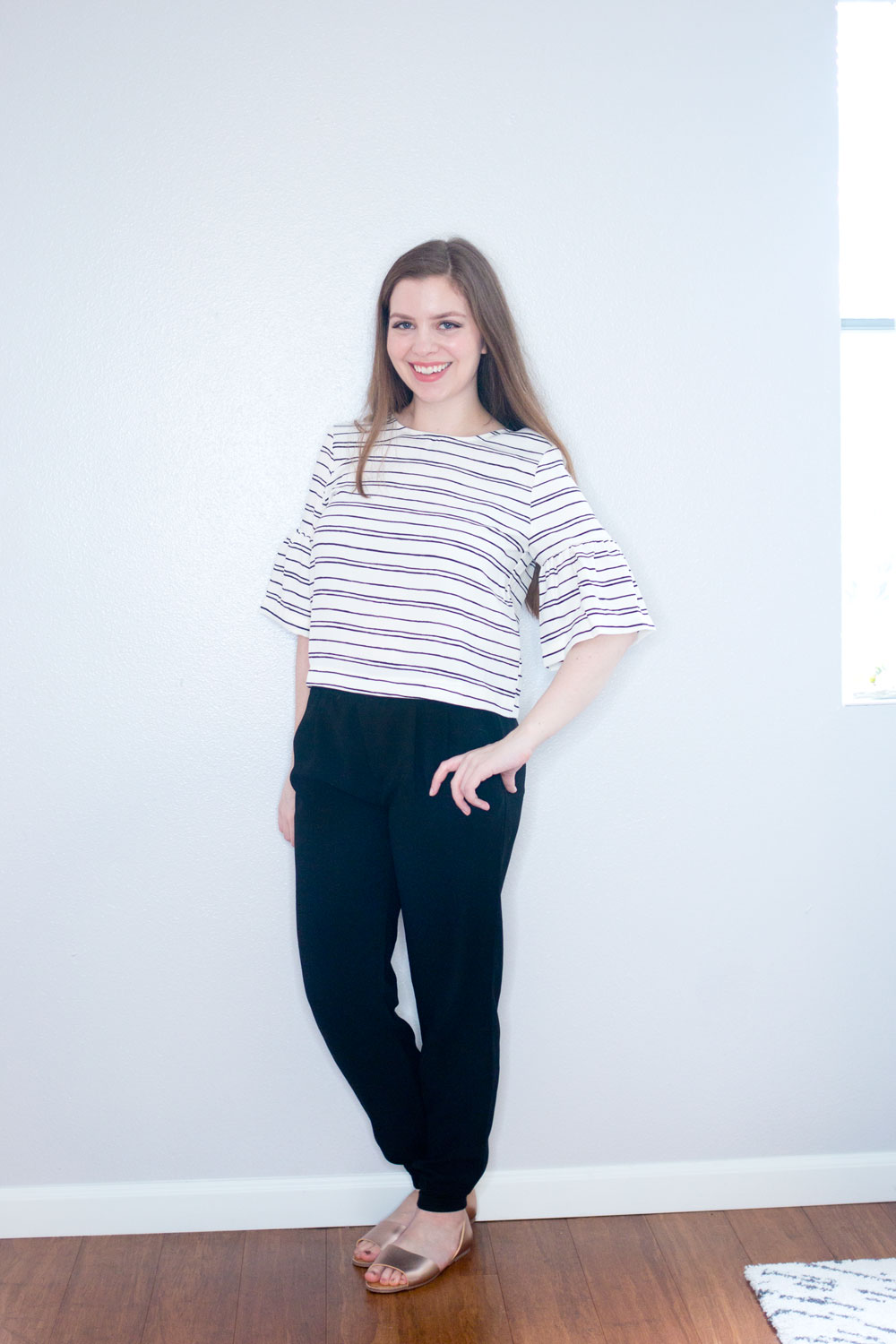 Target x Who What Wear Ruffle Sleeve Top in White/Black Stripe // Hello Rigby Seattle Fashion & Style Blog