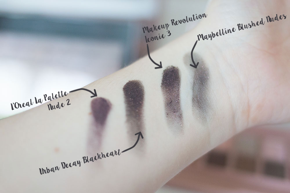 Urban Decay Naked 3 Blackheart Shadow Comparison vs Maybelline Blushed Nudes vs Makeup Revolution Iconic 3 vs L'Oreal La Palette 2 // Best & Worst of Beauty Dupes/Duds // Hello Rigby Seattle Beauty & Style Blog