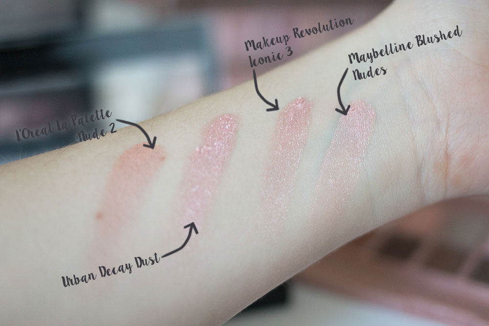 Urban Decay Naked 3 Dust Shadow Comparison vs Maybelline Blushed Nudes vs Makeup Revolution Iconic 3 vs L'Oreal La Palette 2 // Best & Worst of Beauty Dupes/Duds // Hello Rigby Seattle Beauty & Style Blog
