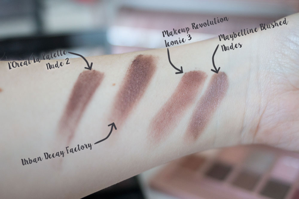 Urban Decay Naked 3 Factory Shadow Comparison vs Maybelline Blushed Nudes vs Makeup Revolution Iconic 3 vs L'Oreal La Palette 2 // Best & Worst of Beauty Dupes/Duds // Hello Rigby Seattle Beauty & Style Blog