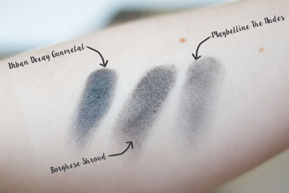 Urban Decay Naked Gunmetal Shadow Comparison vs Borghese Eclissare Collection Palette in Shroud vs Maybelline the Nudes // Best & Worst of Beauty Dupes/Duds // Hello Rigby Seattle Beauty & Style Blog