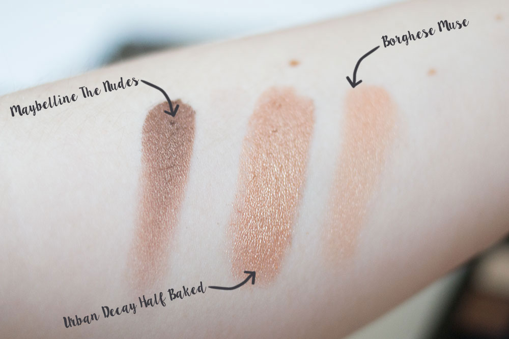Urban Decay Naked Half Baked Shadow Comparison vs Maybelline The Nudes vs Borghese Eclissare Collection in Muse // Best & Worst of Beauty Dupes/Duds // Hello Rigby Seattle Beauty & Style Blog