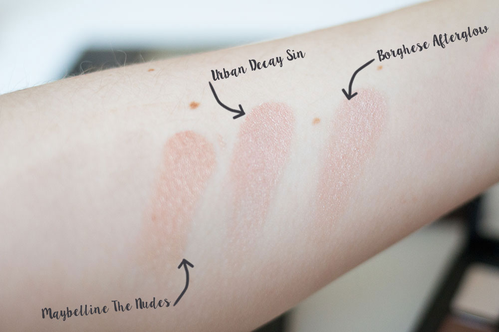Urban Decay Naked Sin Eyeshadow Comparison vs Maybelline The Nudes vs Borghese Eclissare Collection Palette in Afterglow // Best & Worst of Beauty Dupes/Duds // Hello Rigby Seattle Beauty & Style Blog
