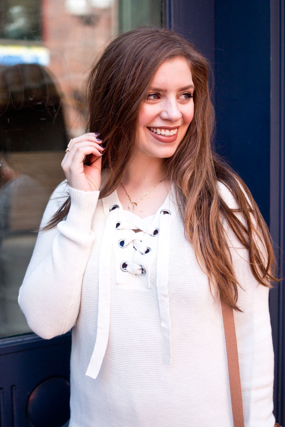 Banana Republic Lace Up Sweater // Transition Maxi Dress to Fall with a Layered Sweater // Hello Rigby Seattle Fashion Blog